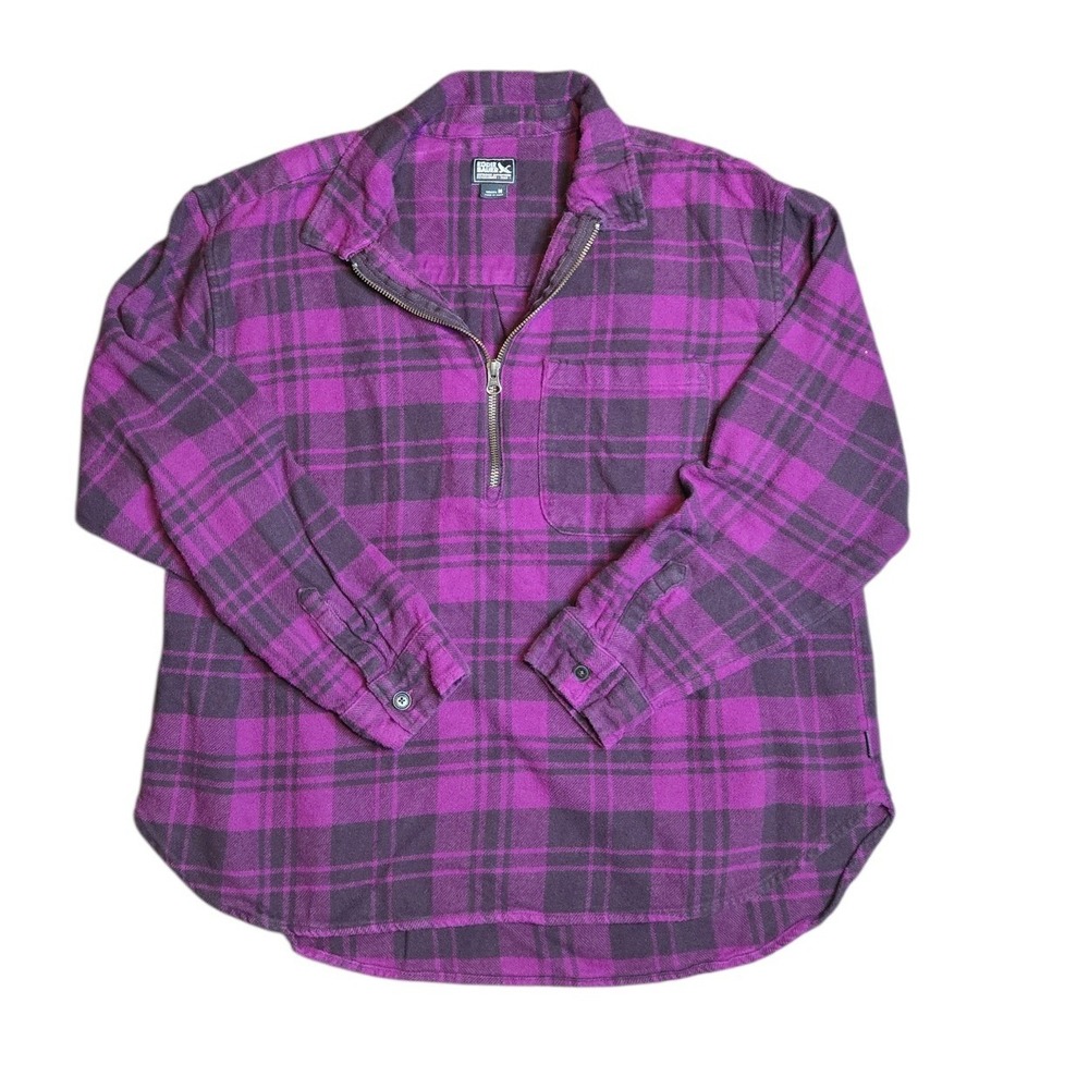 Eddie Bauer Plaid Flannel Half Zip Pullover Shirt Cotton Clsssic Outdoor L‎